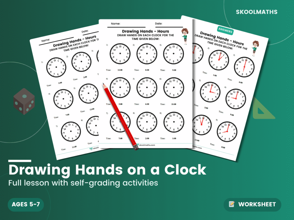 Drawing Hands on a Clock Worksheets