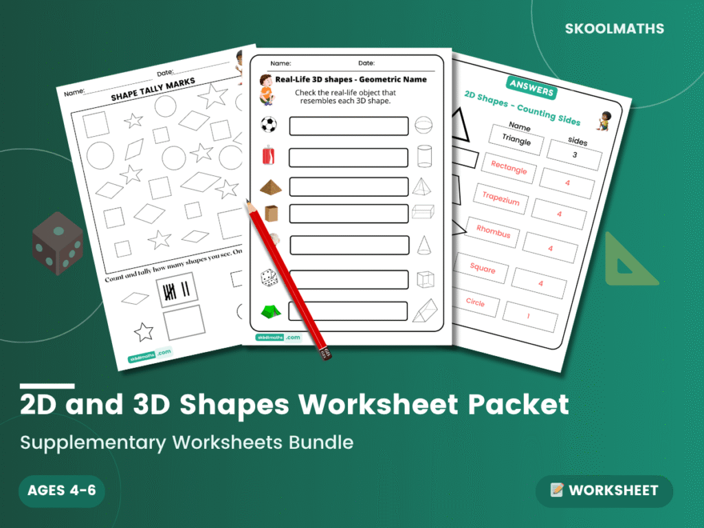 2D And 3D Shapes: Maths — Worksheet (Ages 5–7)