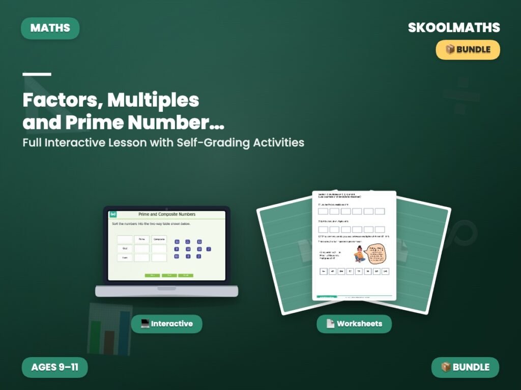 Factors, Multiples and Prime Number Bundle — Interactive Lesson (Ages 9–10)