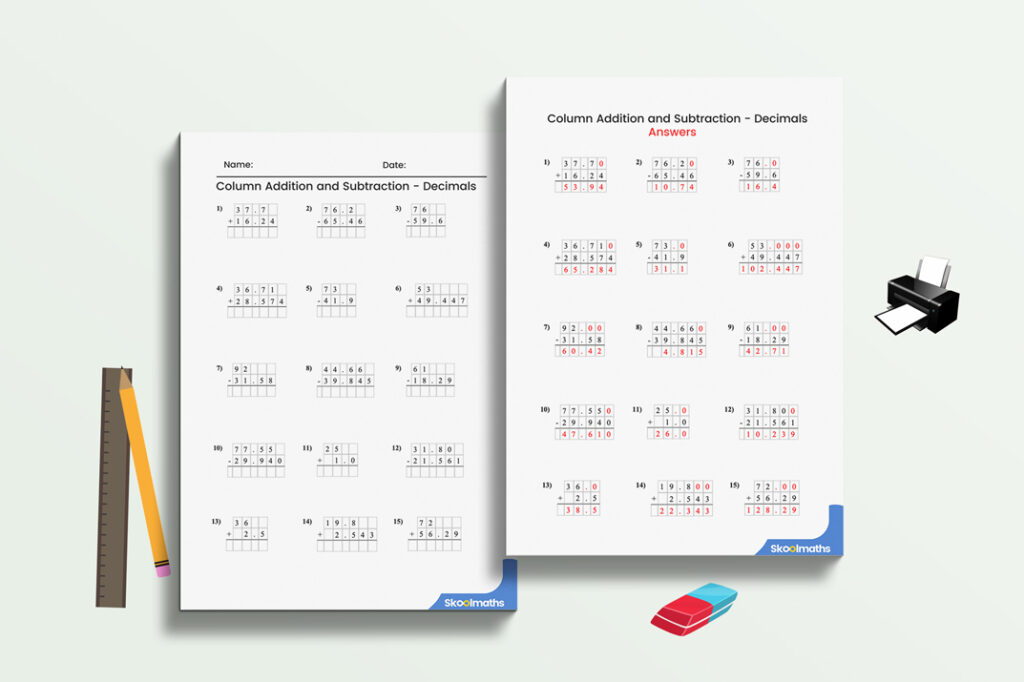 column addition and subtraction decimals