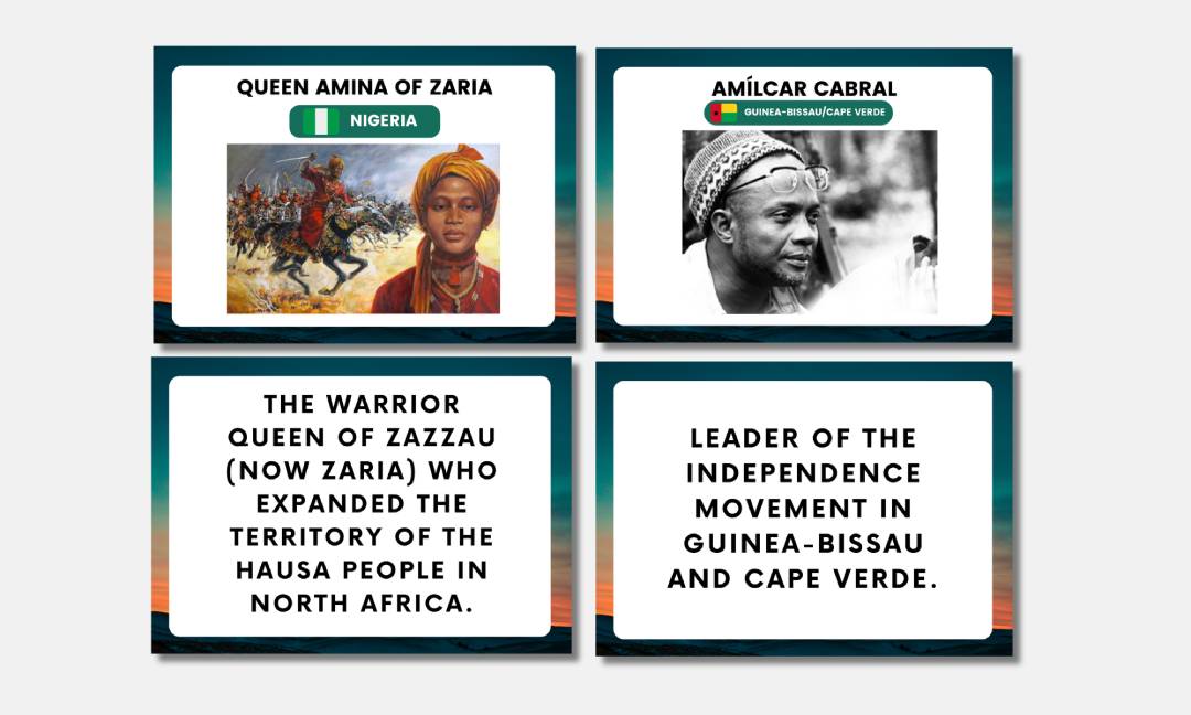 african heroes and heroines flashcards