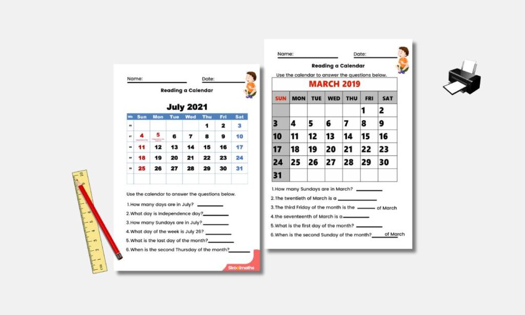 free reading calendar worksheet