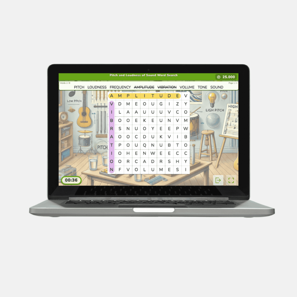 pitch and loudness of sound word search