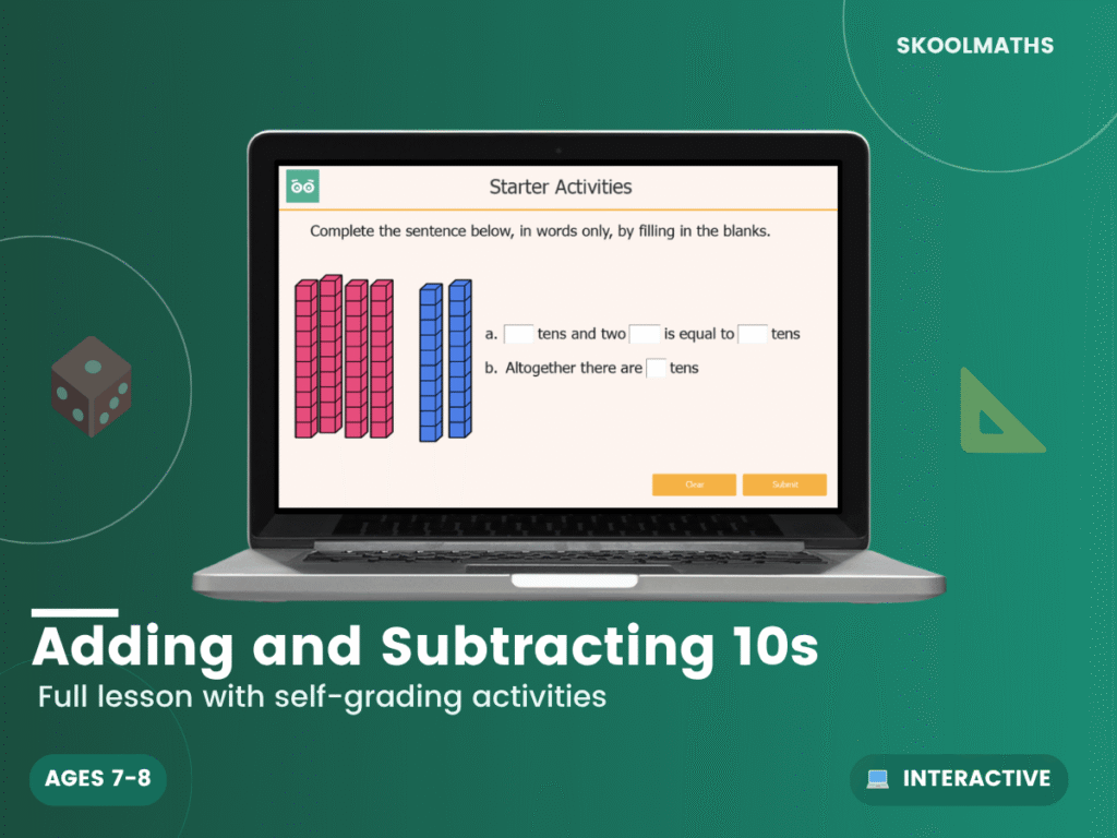 Adding and Subtracting 10s: Year 3 Maths Interactive Lesson & KS2 Mental Maths Activities