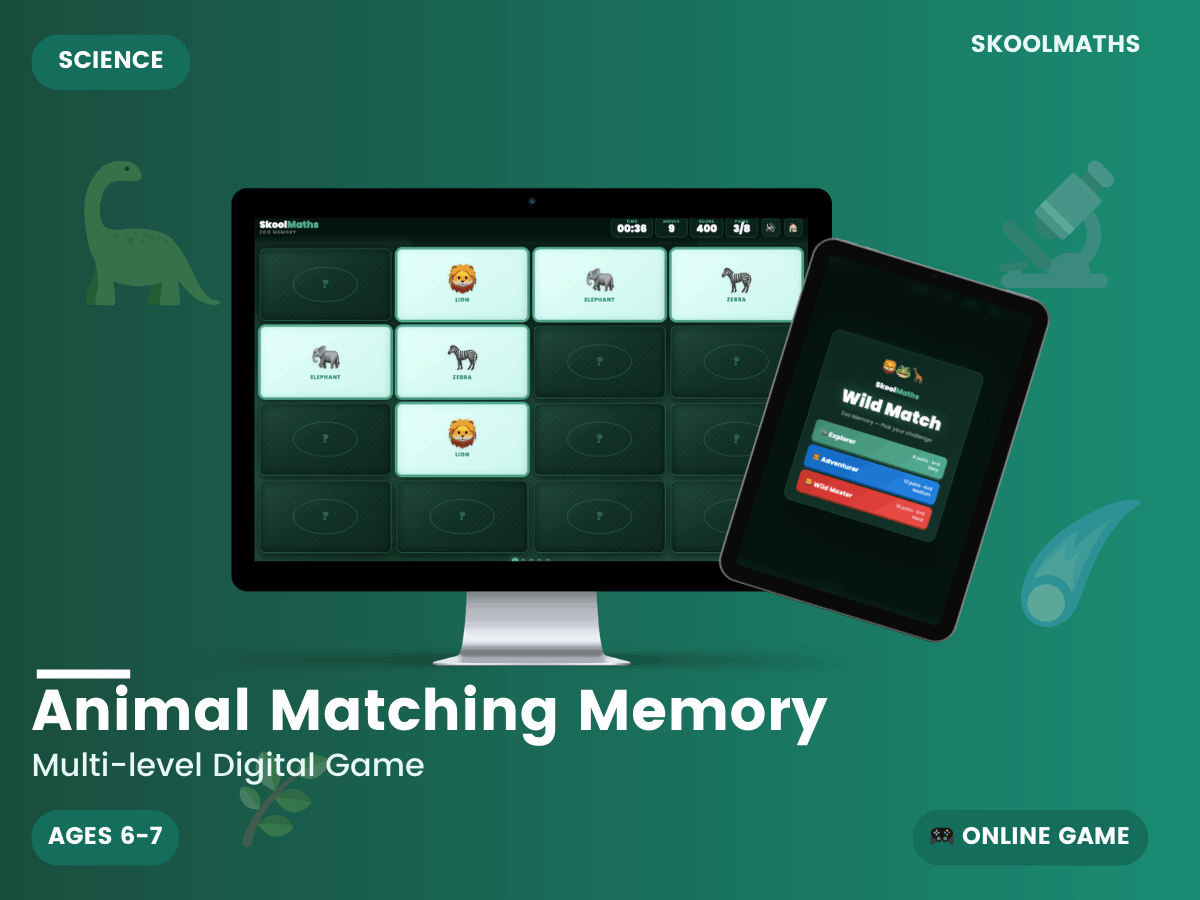 Animal Memory Game: Year 1 Science Interactive Activity & Animal ...