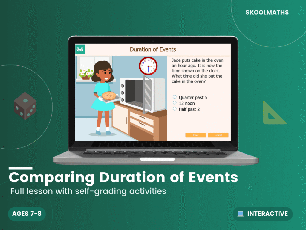 Comparing Duration of Events: Year 3 Maths Interactive Lesson & KS2 Time Activities