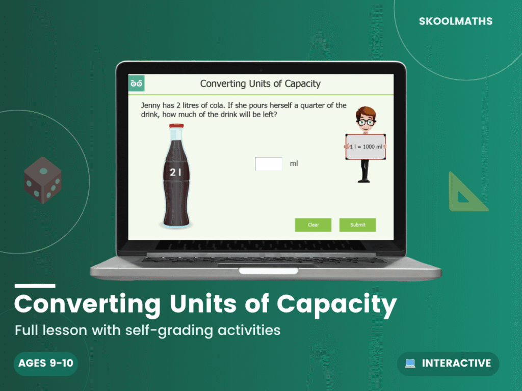 Converting Units of Capacity: Year 5 Maths Interactive Lesson & Measurement Activities