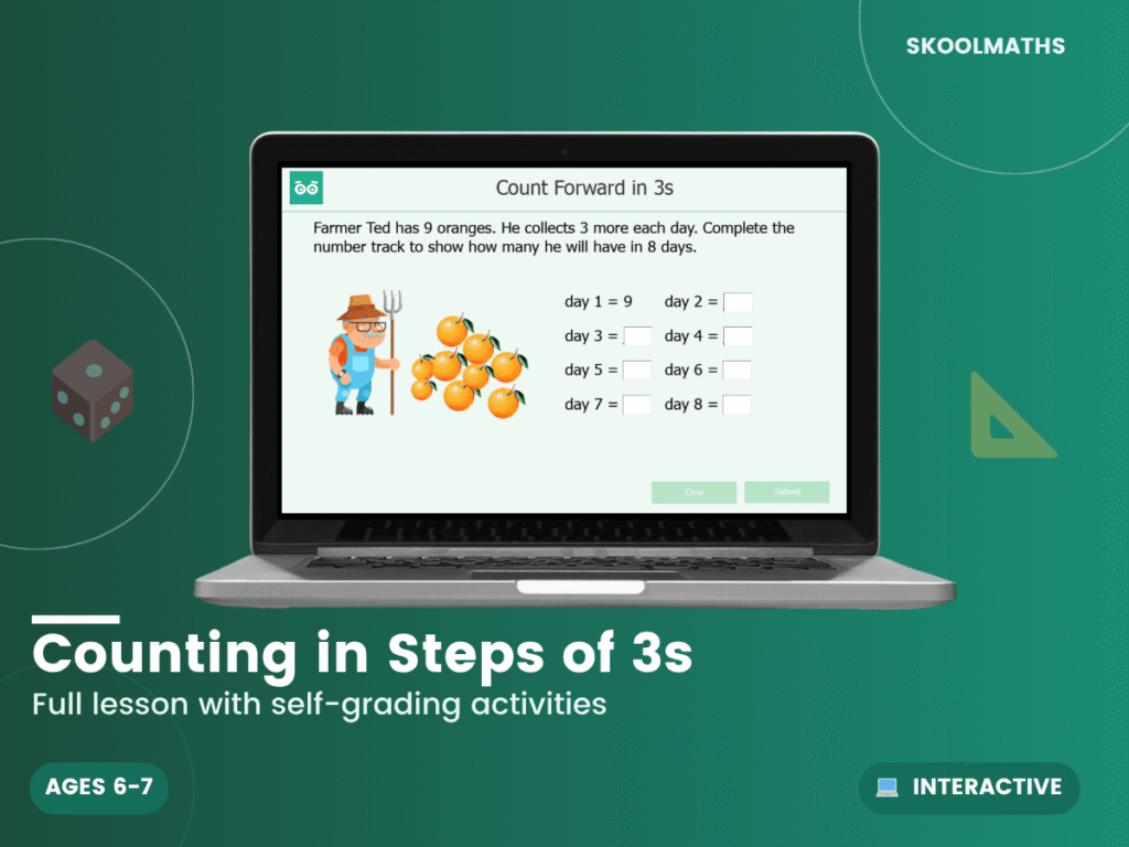 Counting in Steps of 3: Year 2 Maths Interactive Lesson & Counting Activities