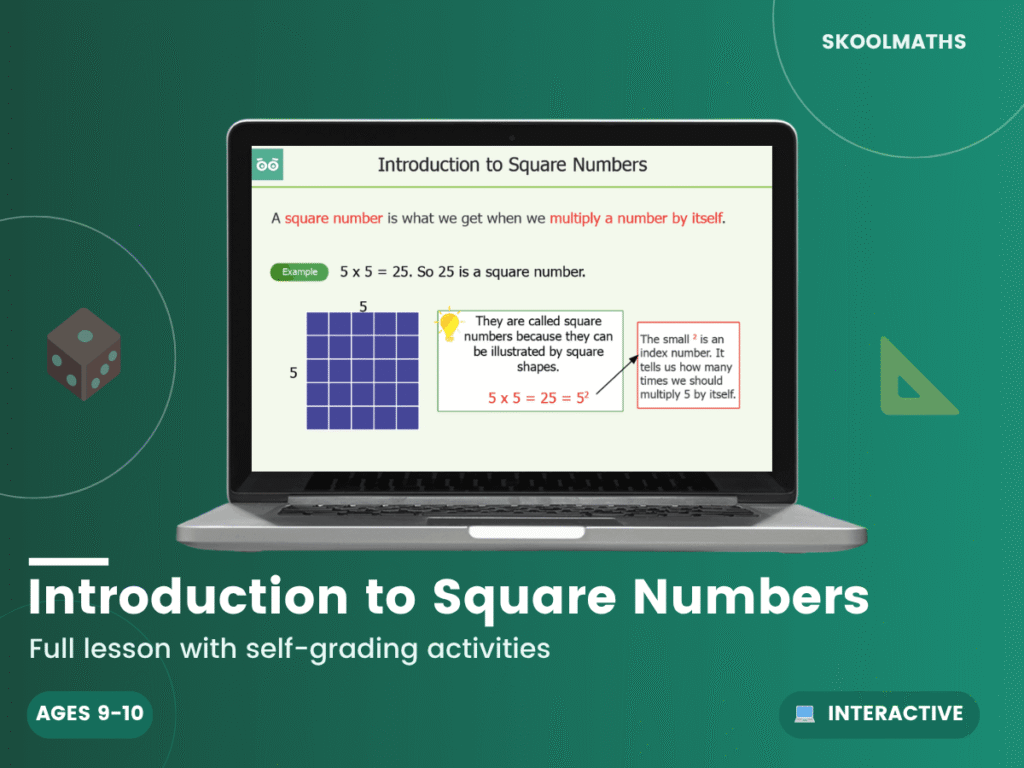 Introduction to Square Numbers: Year 5 Maths Interactive Lesson & Number Activities