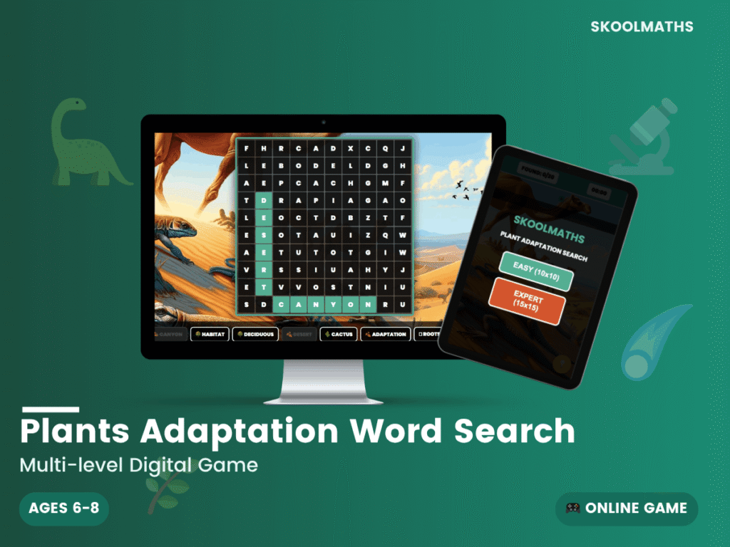 Plants Adaptations Word Search | Digital Game