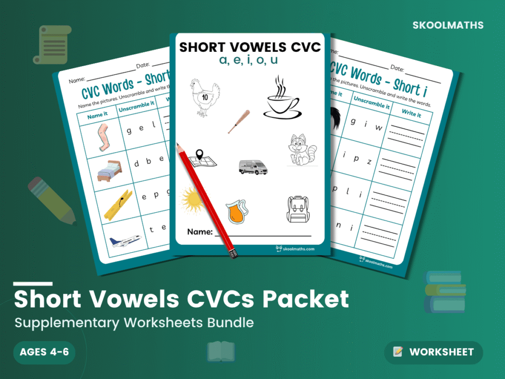 CVC Words – Short a,e,i,o,u Bundle