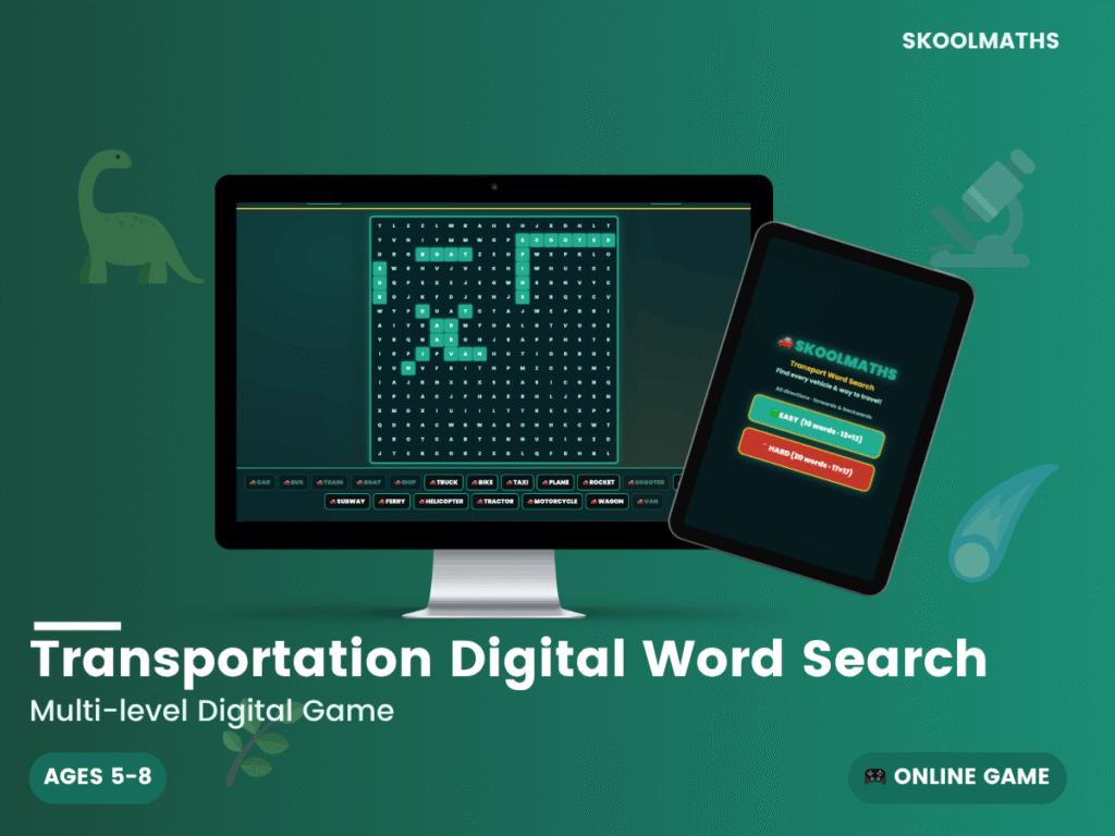 Transportation Digital Word Search Game