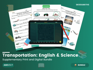 Transportation: KS1 English & Science Worksheet Bundle with Digital Games & Display