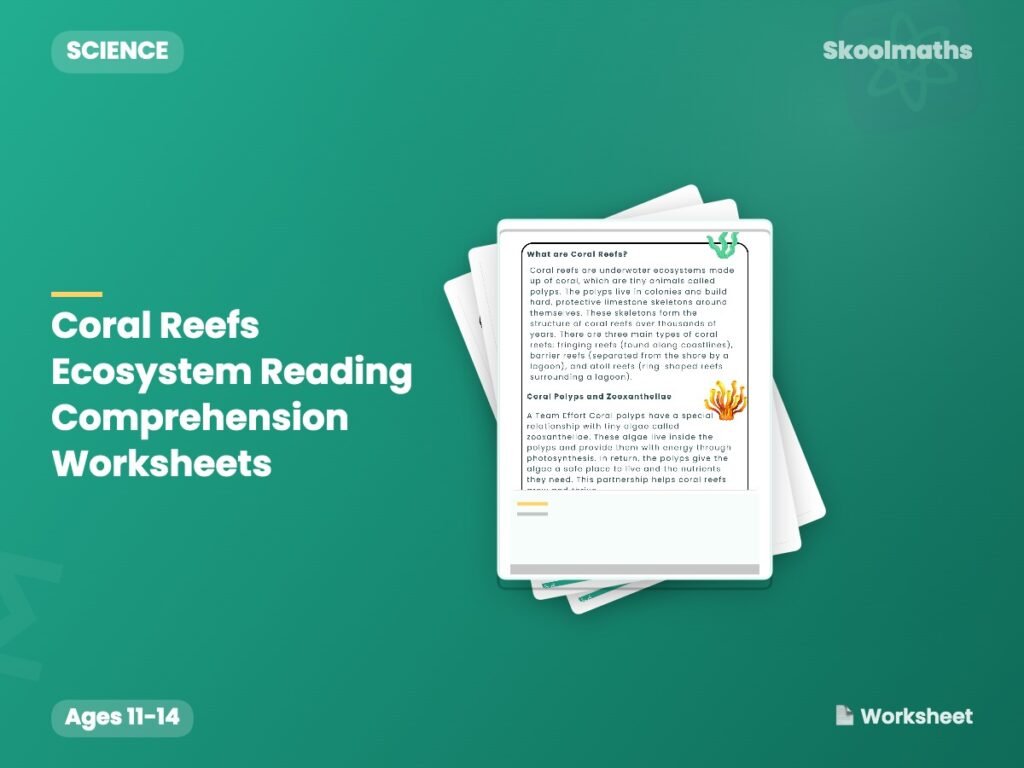 KS3 Reading Comprehension: Coral Reef Ecosystems – Biology & Ecology Worksheets