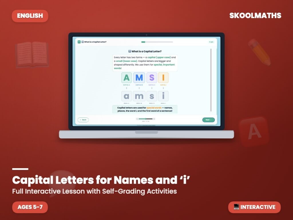 Capital Letters for Names and ‘i’ — Interactive Lesson (Ages 5–7)