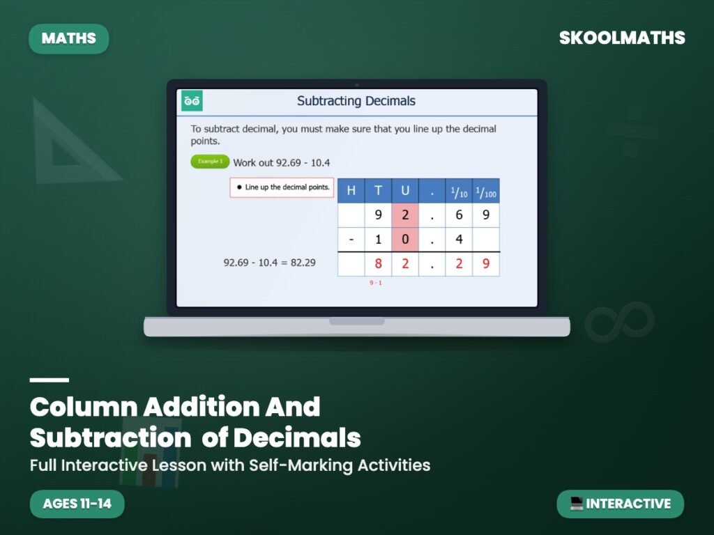 Column Addition And Subtraction Decimals — Interactive Lesson (Ages 11–14)