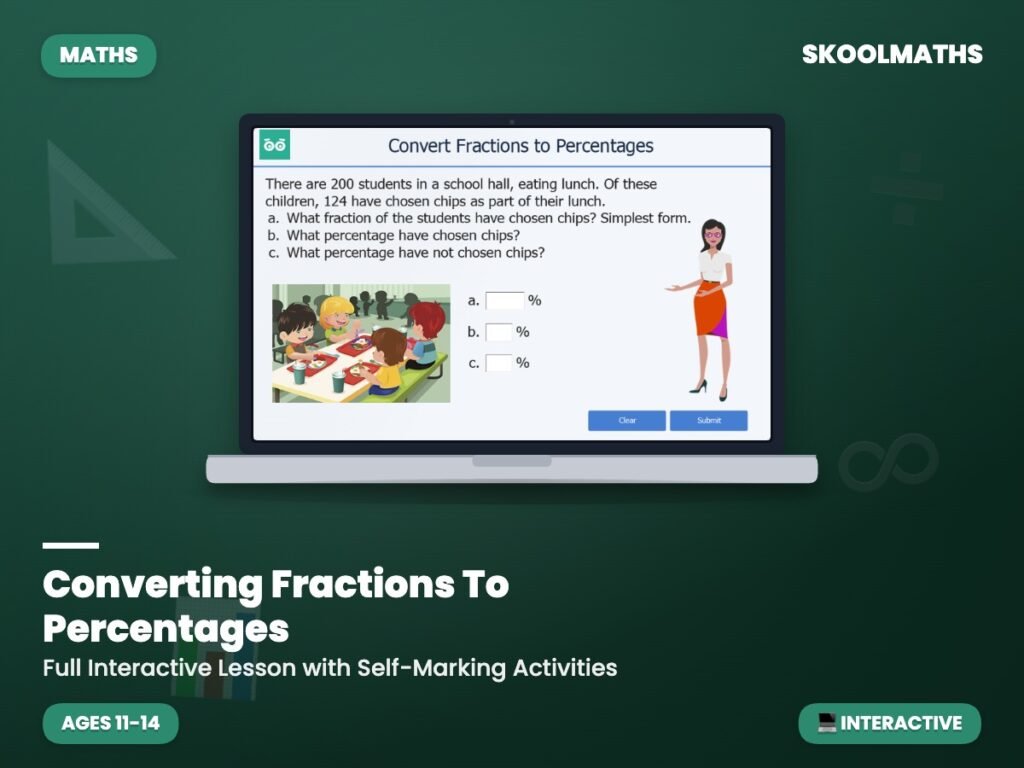 Converting Fractions To Percentages — Interactive Lesson (Ages 11–14)