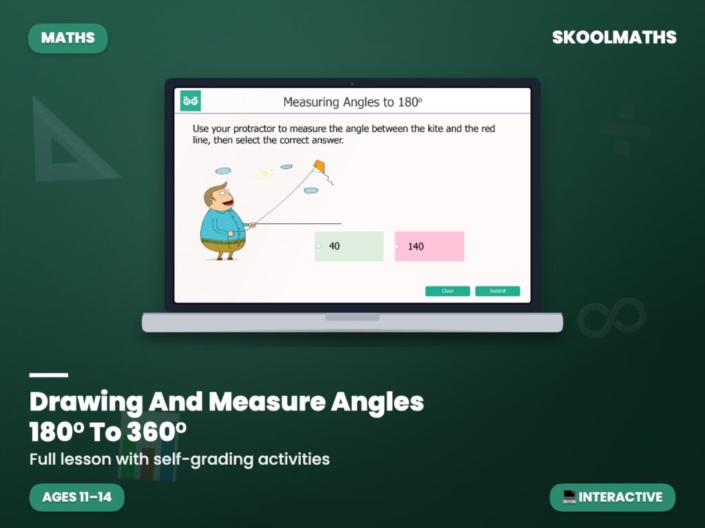 Drawing And Measure Angles 180ᵒ To 360ᵒ — Interactive Lesson (Ages 11–14)