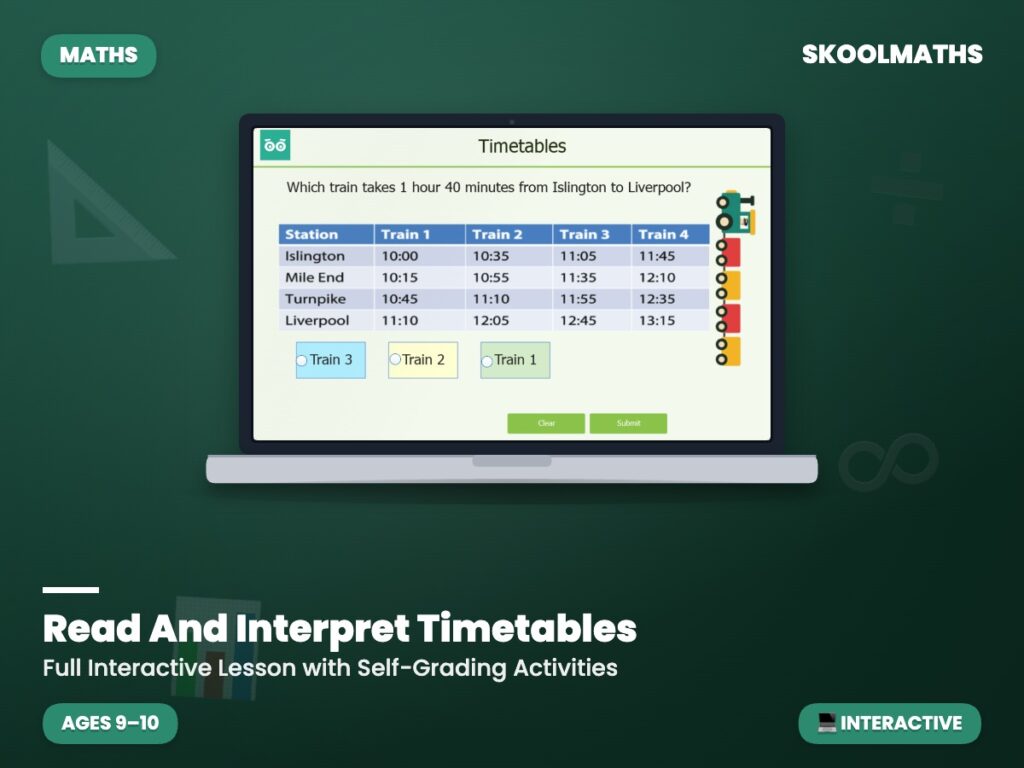 Read And Interpret Timetables — Interactive Lesson (Ages 9–10)