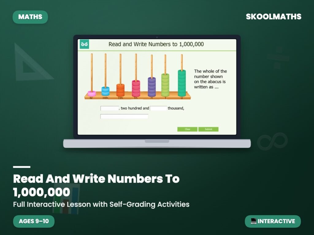 Read And Write Numbers To 1,000,000 — Interactive Lesson & Activities (Ages 9–10)