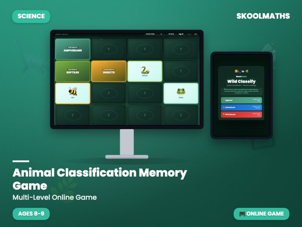 Animal Classification Memory Game (Ages 8–9)