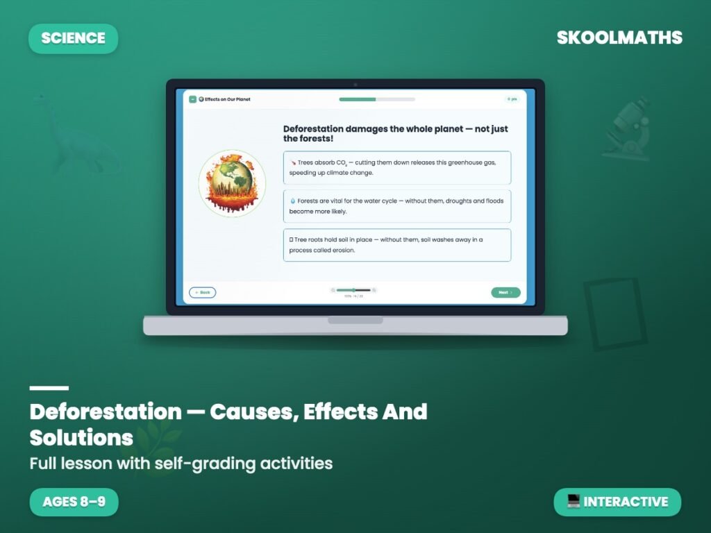 Deforestation — Causes, Effects And Solutions — Interactive Lesson (Ages 8–9)