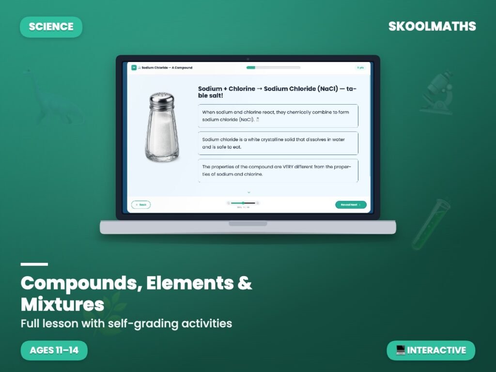 Compounds, Elements & Mixtures Digital Lesson | KS3 Chemistry Self-Marking