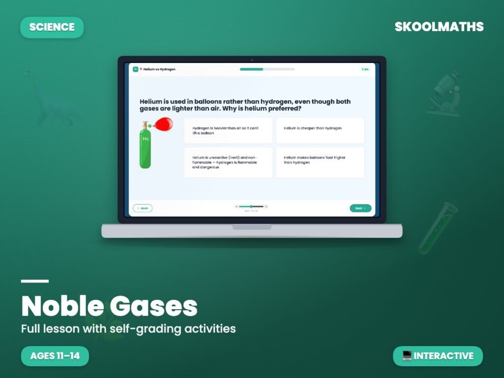 Noble Gases Digital Lesson | KS3 Chemistry Year 8 Self-Marking
