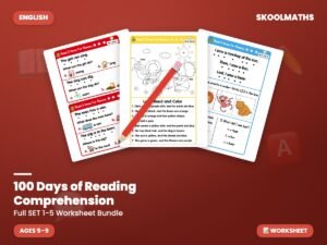 100 Days of Reading Comprehension: Set 1-5 Bundle — Worksheets (Ages 5–6)