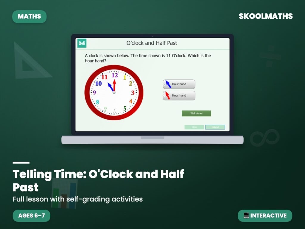 Telling Time – O’Clock and Half Past  | Year 2 | Interactive Lesson