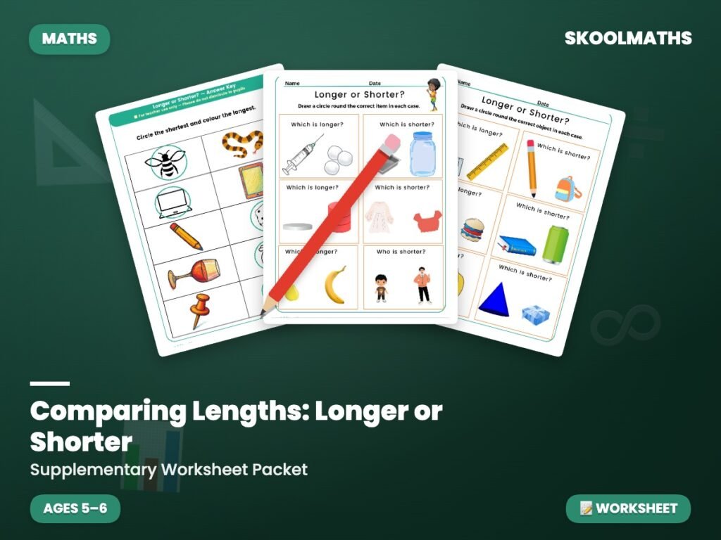 Comparing Lengths: Longer or Shorter — Worksheet (Ages 5–6)